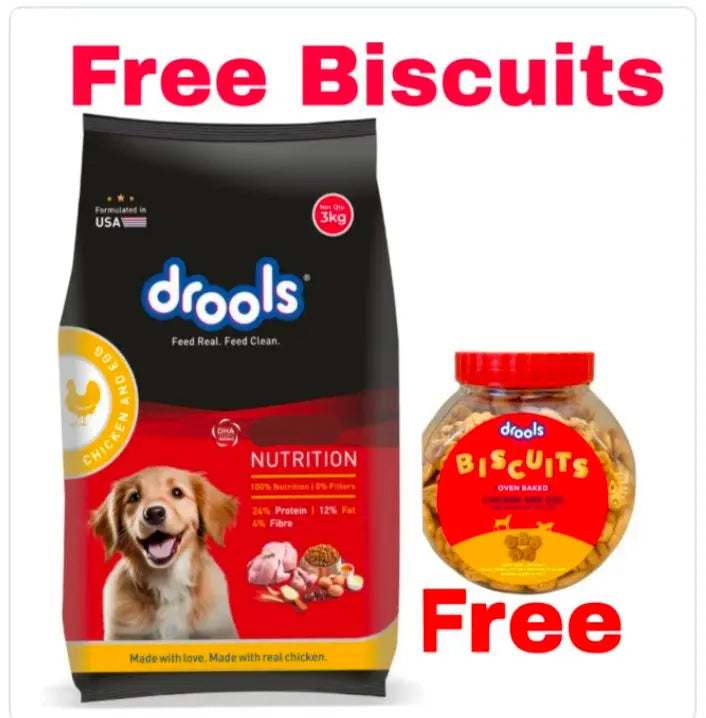 Drools Dog Food With free Biscuits 3kg jyoti aquarium pets