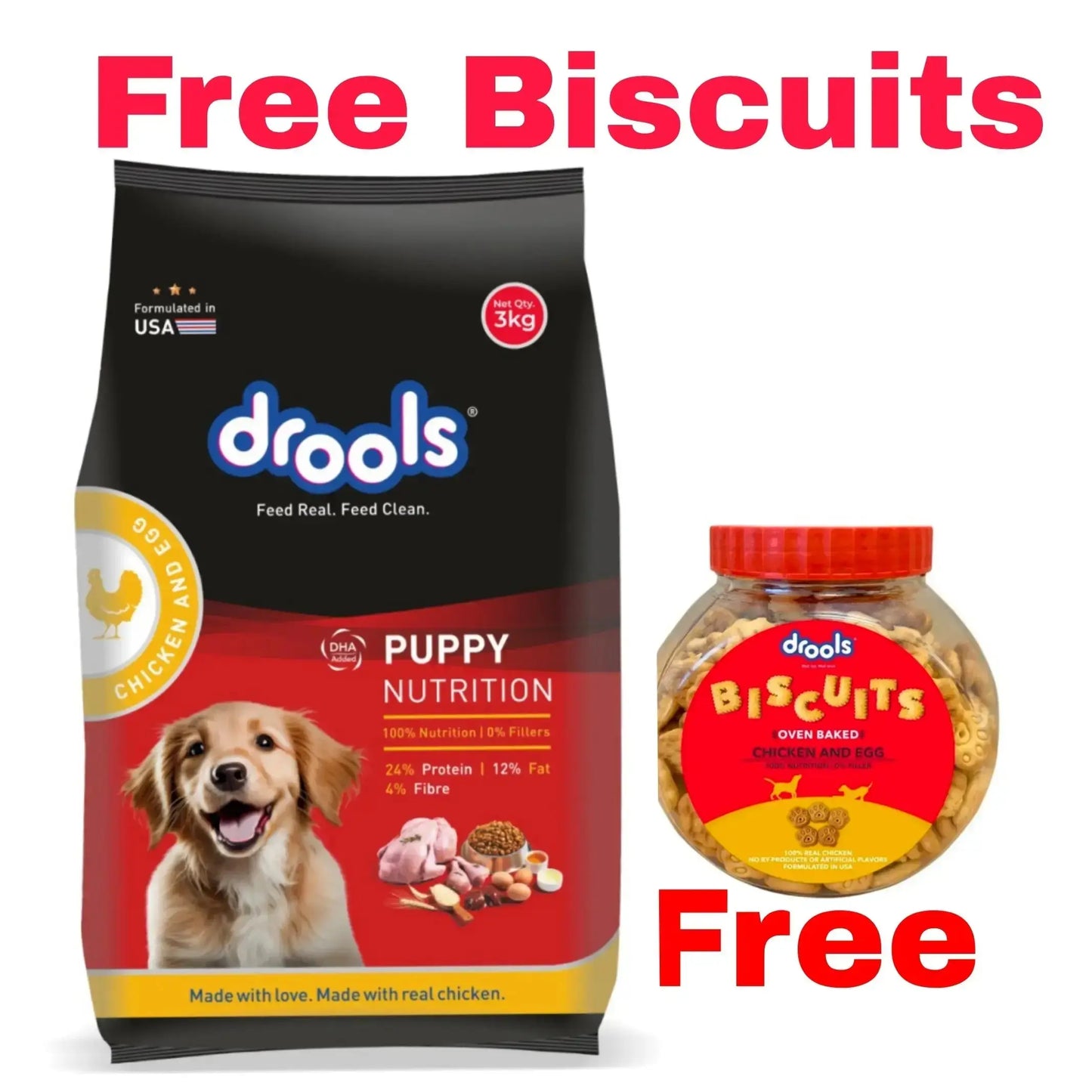 Drools Dog Food With free Biscuits 3kg jyoti aquarium pets