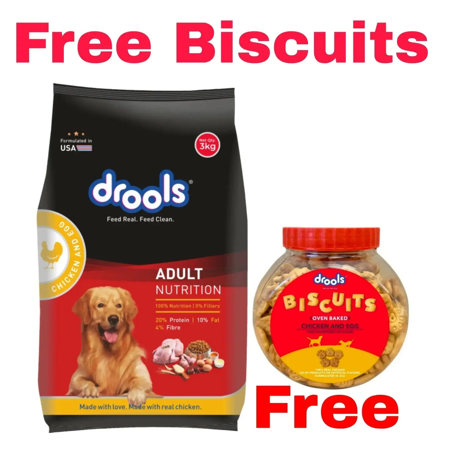 Drools Dog Food With free Biscuits 3kg jyoti aquarium pets