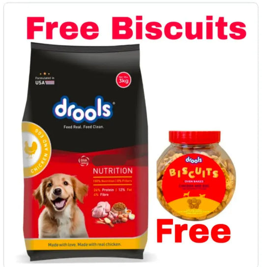 Drools Dog Food With free Biscuits 3kg jyoti aquarium pets