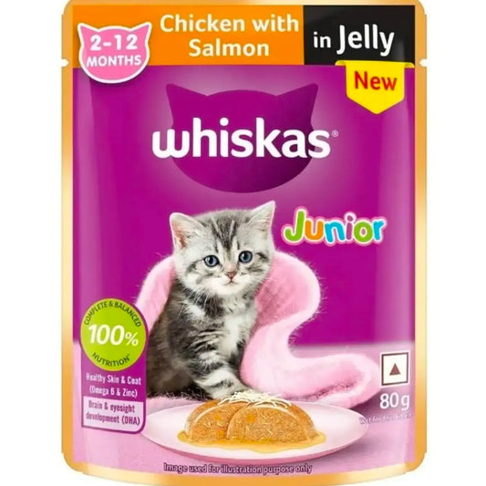 Whiskas Junior Kitten Wet Cat Food Chicken with Salmon in Jelly 10 piece jyoti aquarium pets