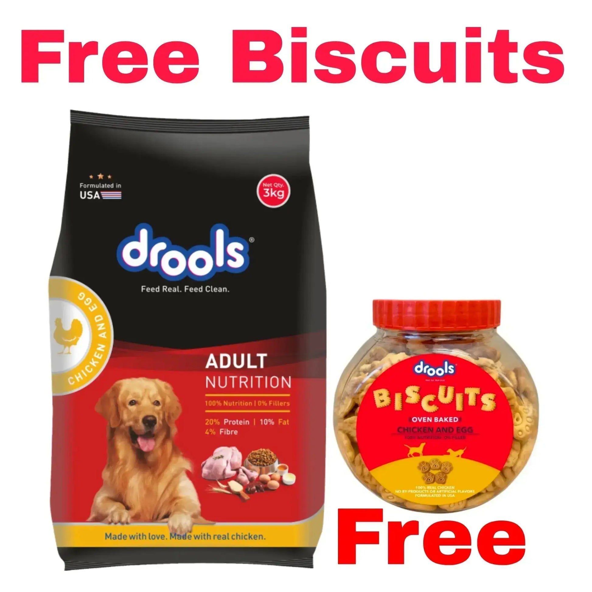 Drools Dog Food With free Biscuits 3kg jyoti aquarium pets